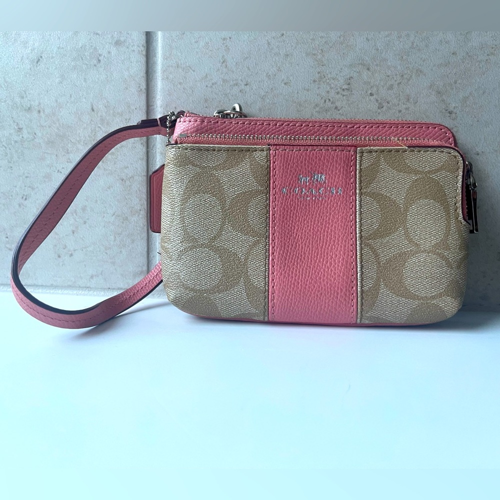 Coach double compartment zipper Wristlet Signature coated canvas